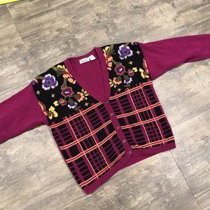 Vintage That's Me! Floral V Neck Cardigan Women Size Medium‎ Button Front